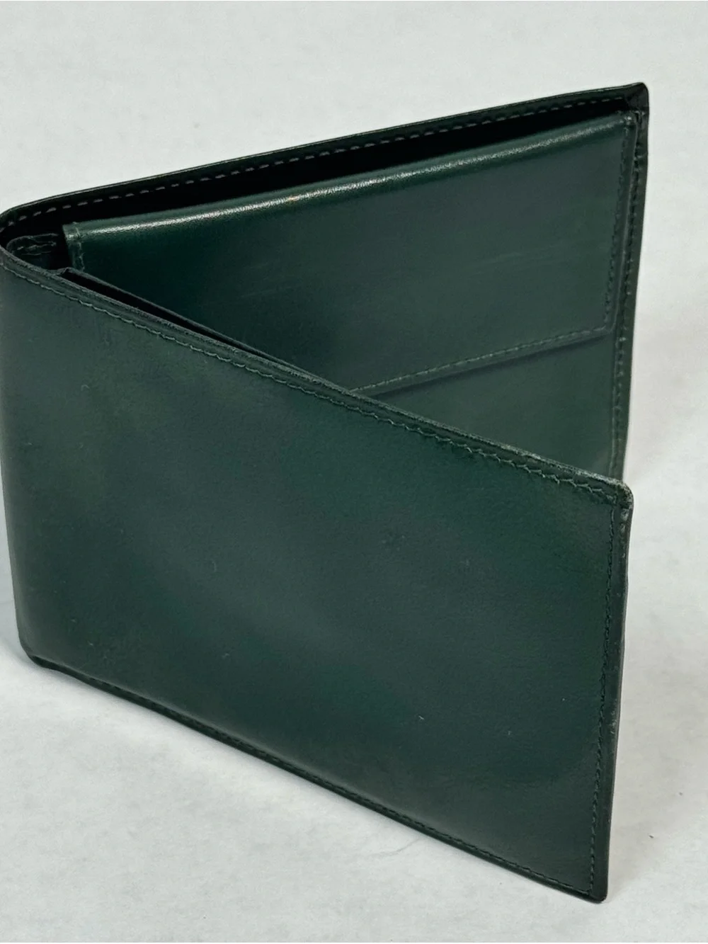 Celine Paris Vintage Green Leather Bifold Wallet Gold Logo Unisex